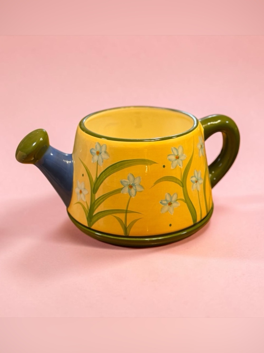 Hand Painted Ceramic Watering Can Floral Planter Pot